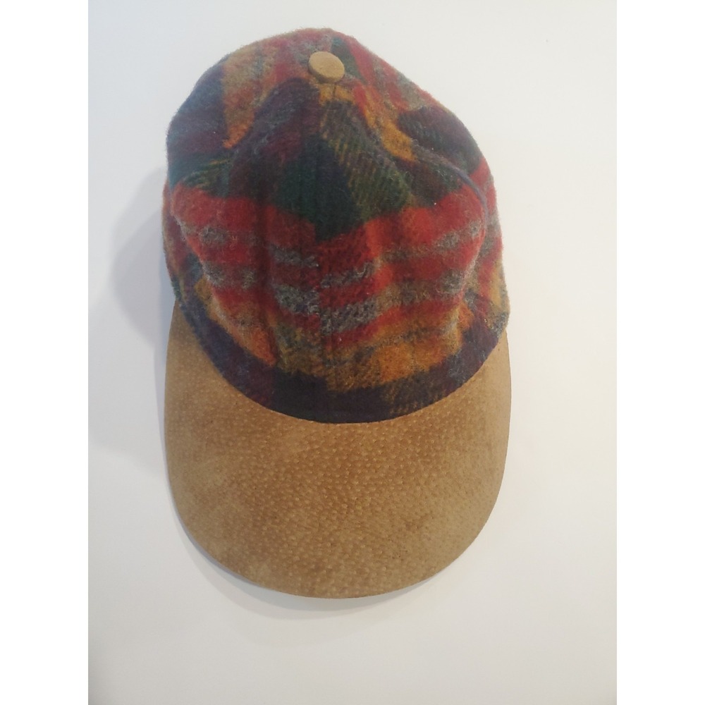 Vintage Eddie Bauer Hat Cap Mens Size M Plaid Wool Suede Visor USA *READ*